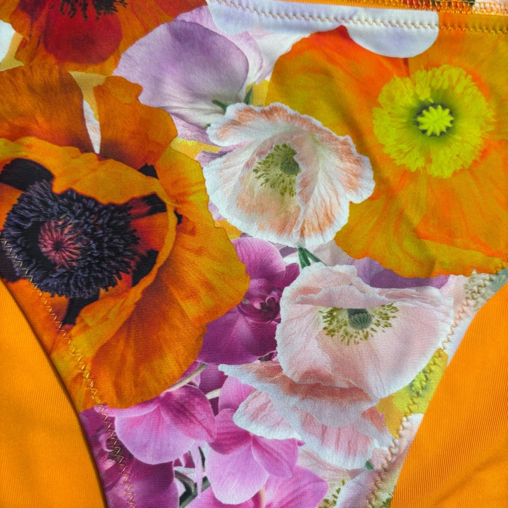 NWT Aerie Bikini Bottom Large Bright Orange Pink Floral Full Coverage Stretch - Picture 3 of 9